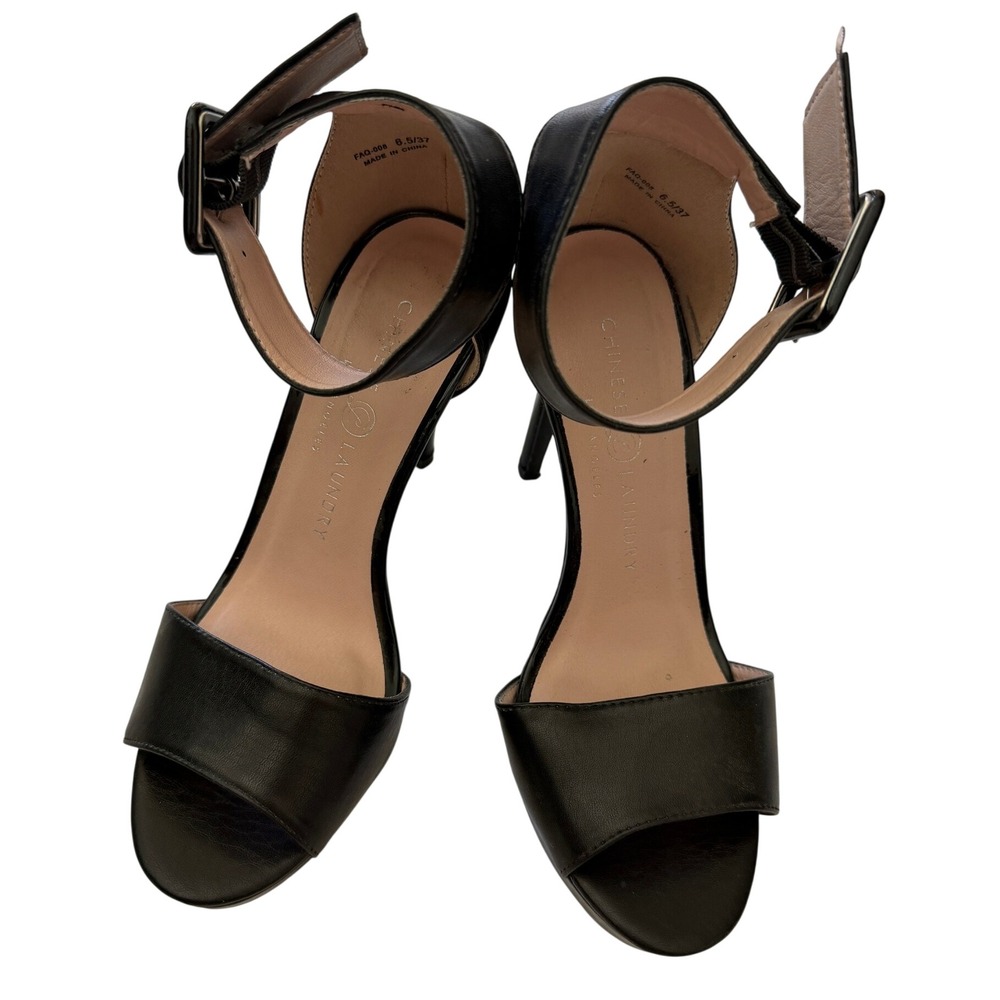 Chinese Laundry Black Platform Stiletto Ankle Strap Buckle Heels FAQ-008 6.5